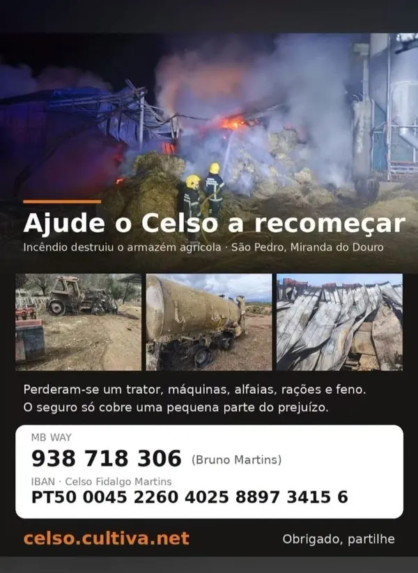 Incêndio destrói armazém agrícola em Miranda do Douro e agricultor pede ajuda